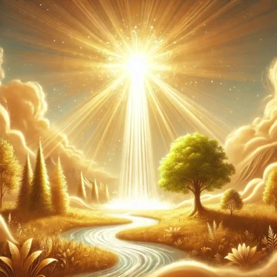 "Overflowing abundant blessings from God, symbolized by light and growth."
