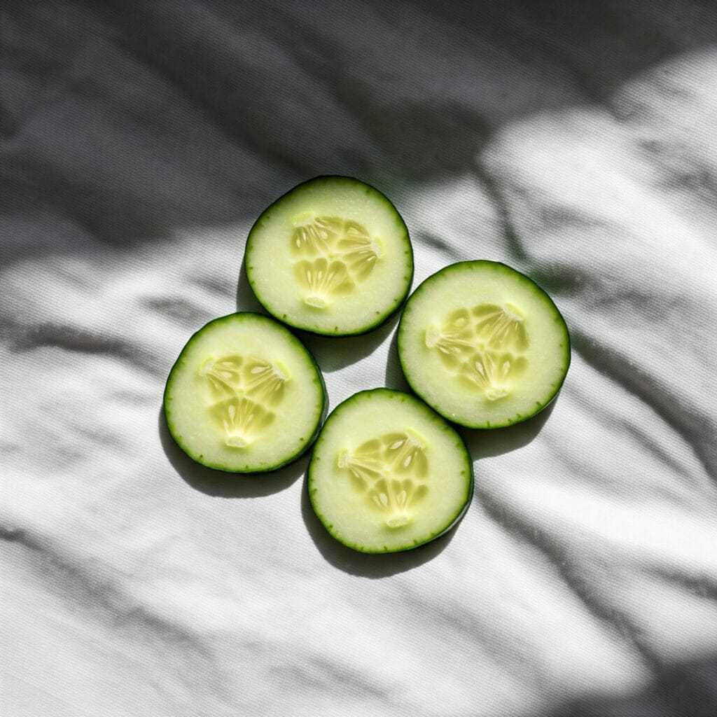 Cucumber slices over the eyes as a remedy for dark circles.