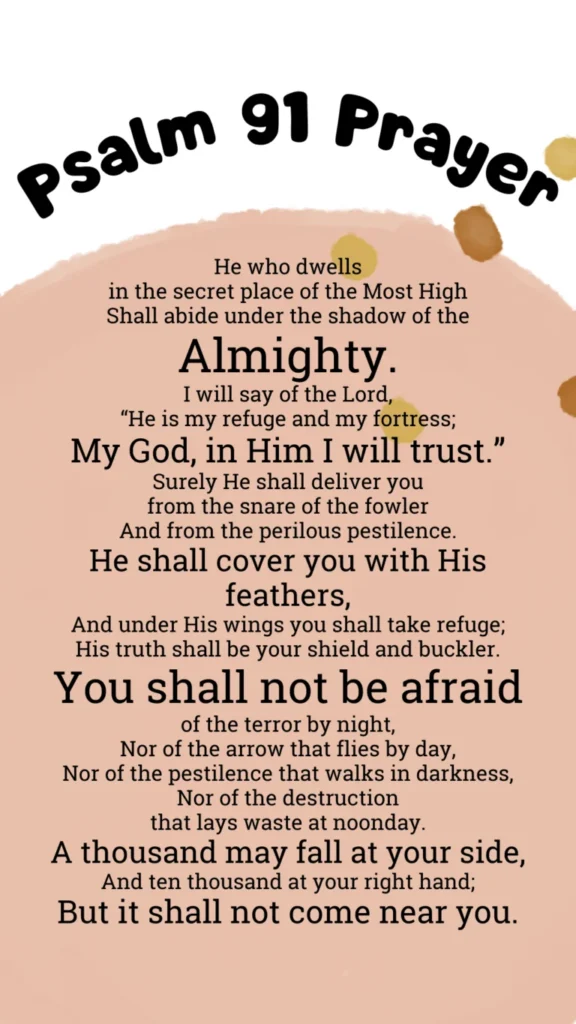 This image depicts Psalm 91, a prayer known for its themes of protection and trust in God.