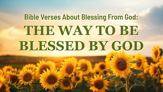 A field of sunflowers at sunset with the text "Bible Verses About Blessing From God: THE WAY TO BE BLESSED BY GOD" superimposed over it.